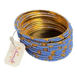 Gold and Blue Beaded 12 Piece Bangle Bracelet Set by Priya Kakkar NWT